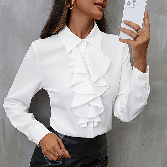 Neue Lockere Chiffonbluse für Damen mit Rüschen
