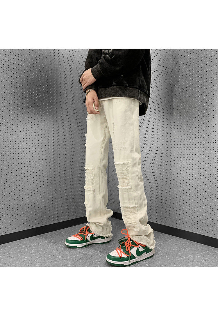 Gefälschte, zerrissene Jeans, schlanke, gerade Bootcut-Hosen für Herren
