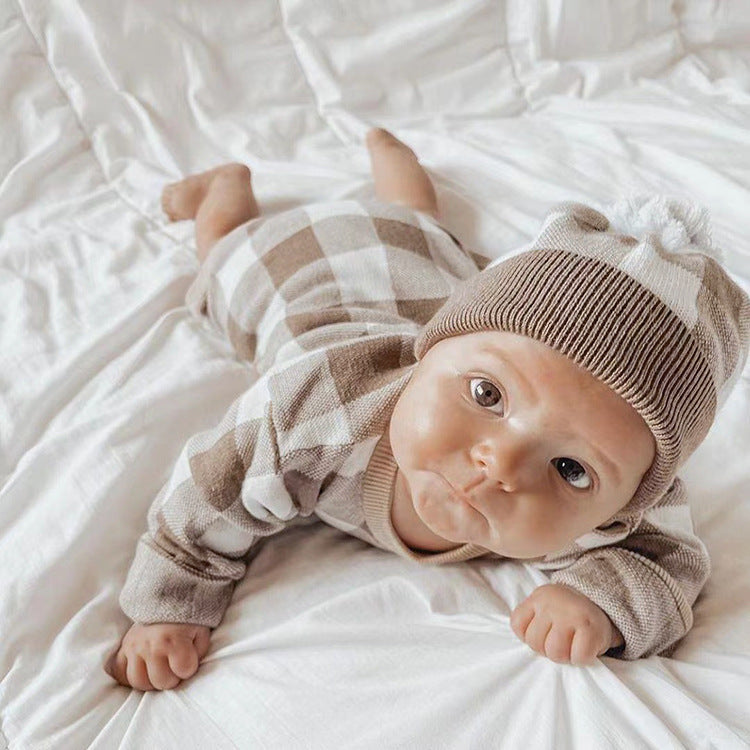 Baby Winter Einteiler mit Schachbrettmuster Neugeborenen Winterpullover