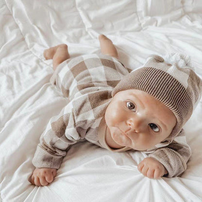 Baby Winter Einteiler mit Schachbrettmuster Neugeborenen Winterpullover