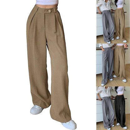 Damen Casual Locker Geschnittene Gerade Anzughose mit Weitem Bein