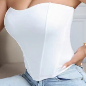 Figurformendes Fischgräten-Brustwickel Damen-Top mit Hoher Taille und Slimming-Korsett