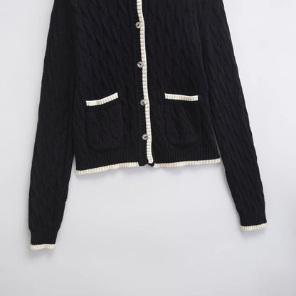 Damen Langarm Knopf Gedrehte Strickjacke