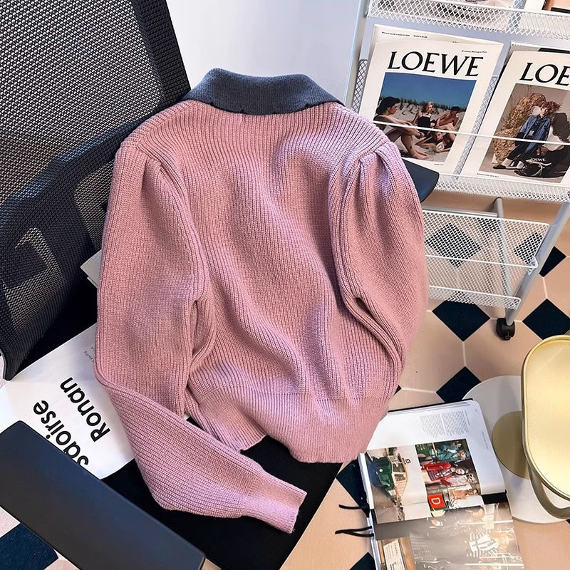 Schlichter Knopfleisten-Kragen Kurzpullover