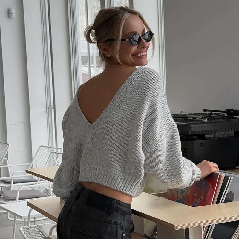 European and American casual style solid color sweater casual