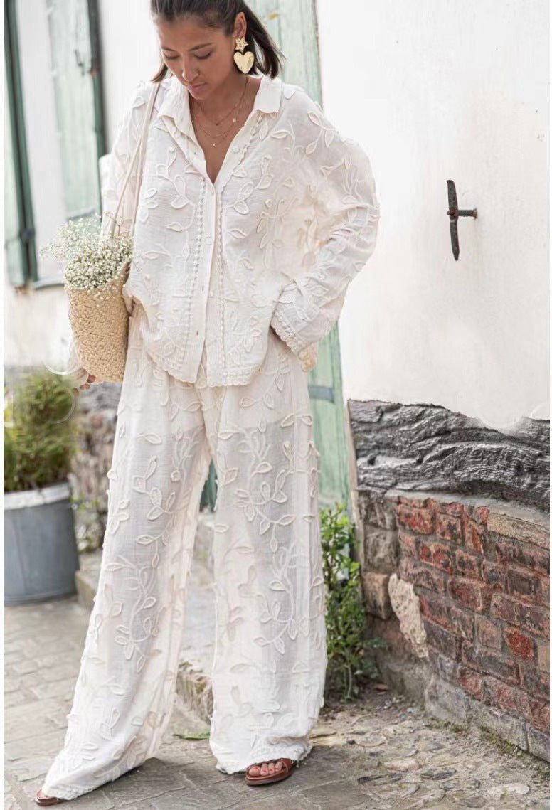 Women's Fashion Cotton Jacquard Two-piece Set