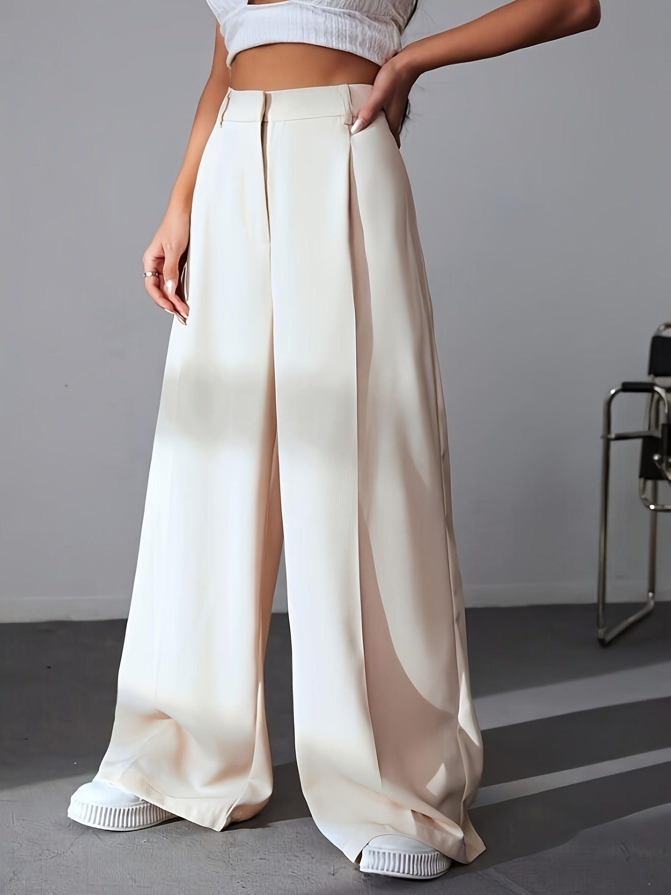 High-Waist Weitbein-Hose mit Schlankeffekt – Locker Fallende Gerade Mop-Hose