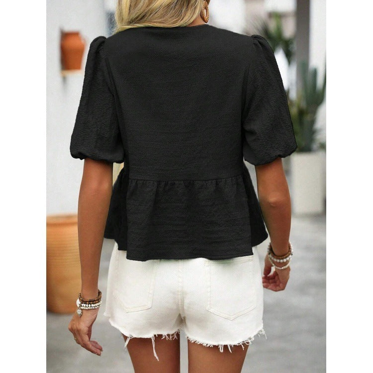 Damen Mode Lässiges Shirt in Uni-Farbe