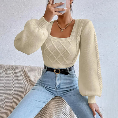 Einfarbige quadratische Kragen pullover Damen bekleidung