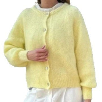 Einreihiger Cardigan-Pullover-Mantel mit rundem Ausschnitt einfarbig