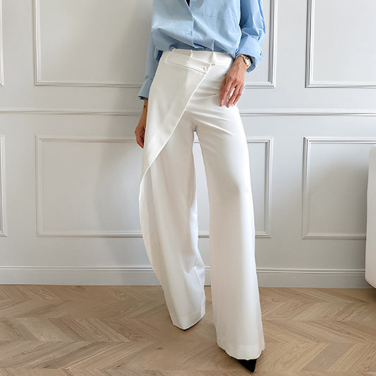 High-Waist Weite Bein Lässige Hose mit Weißer Naht für Pendler