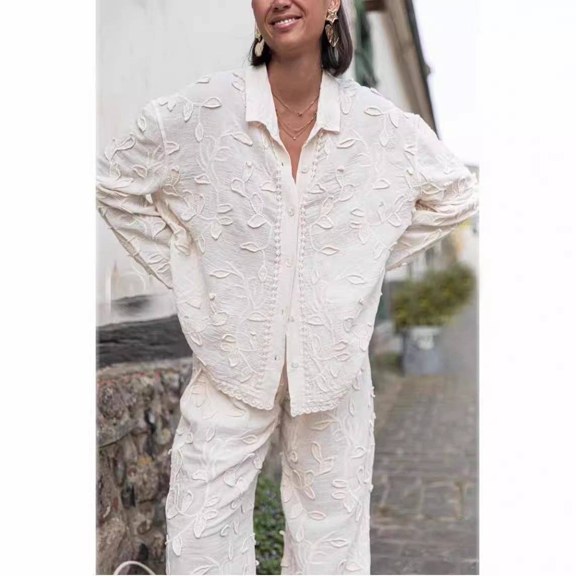 Women's Fashion Cotton Jacquard Two-piece Set