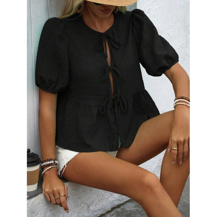 Damen Mode Lässiges Shirt in Uni-Farbe