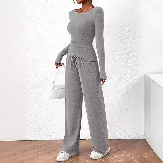 Lässiger Anzug Asymmetrisch Lang ärmel iges T-Shirt Weite Bein hose Sport bekleidung