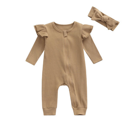 Newborn Baby Girls Boys Rompers 4 Colors Solid Color Flying Long Sleeve