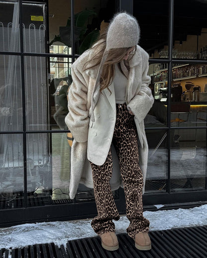 Sommerliche Retro Street Style Lockere Niedrig-Taillen Leopard-Print Hose – Vielseitige Baumwollweite Bein-Hose