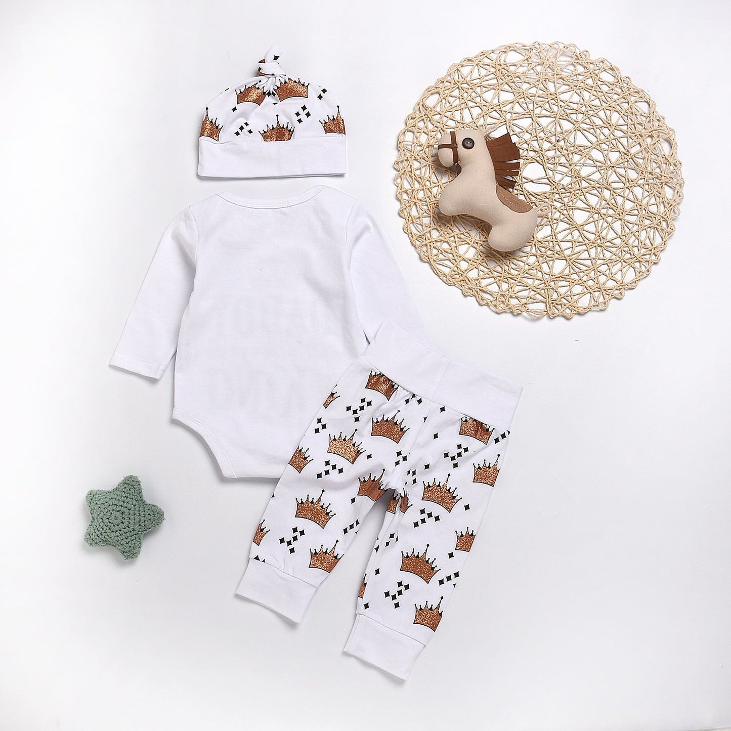 Neues Baby Jungen Kleidung Set Oberteil Strampler + Kronenhose