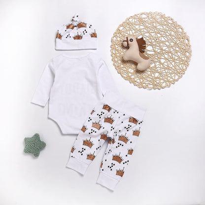 Neues Baby Jungen Kleidung Set Oberteil Strampler + Kronenhose