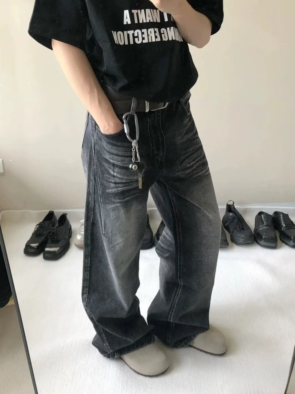 Retro gewaschene schwarze zerrissene All-Matching Jeans