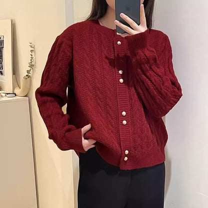 Dreh-Rundhals-Perlenverschluss Weicher und Bequemer Vielseitiger Pullover-Mantel