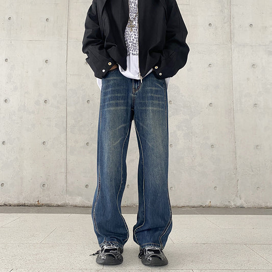 Lose gerade High Street Wave Line gewaschene Jeans