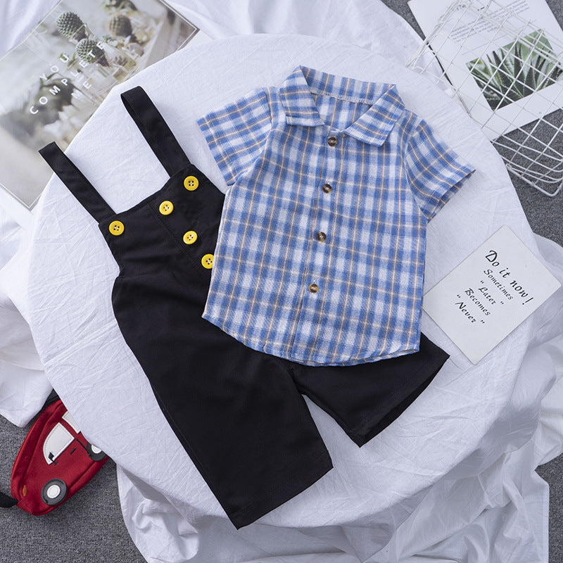 Neuer Sommer Jungen Kinderkleidung Koreanischer Stil Trägeranzug Kurzarm Zweiteiliges Set