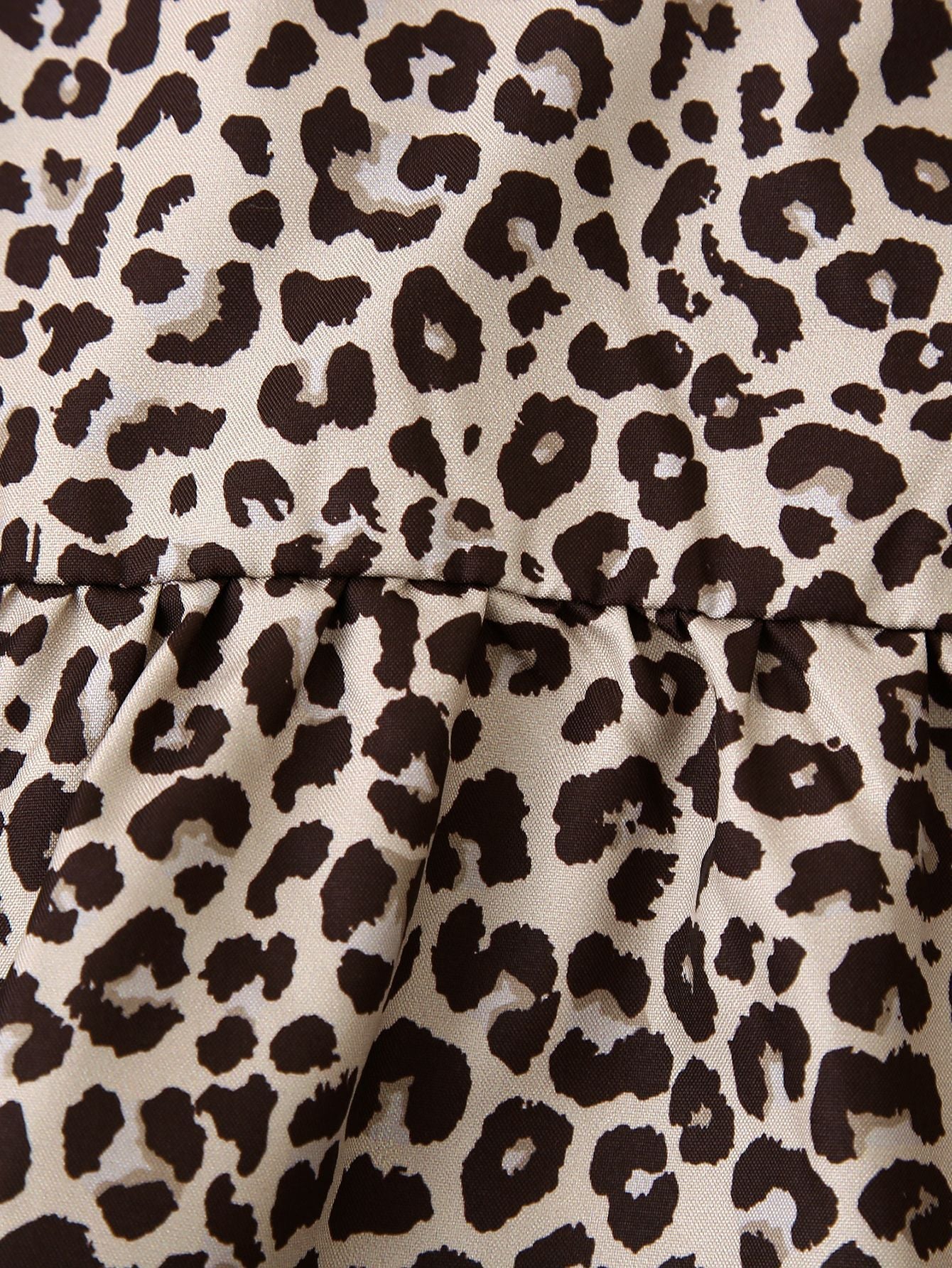 Leopard Print Hollow Lace Up Bubble Sleeve Shirt For Women's Top