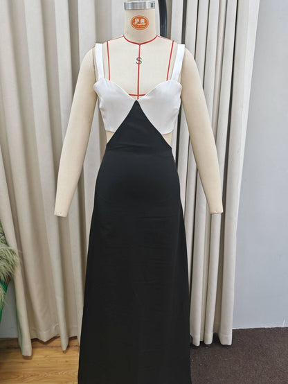 Farbkontrast Patchwork-Trägerkleid Damenmode