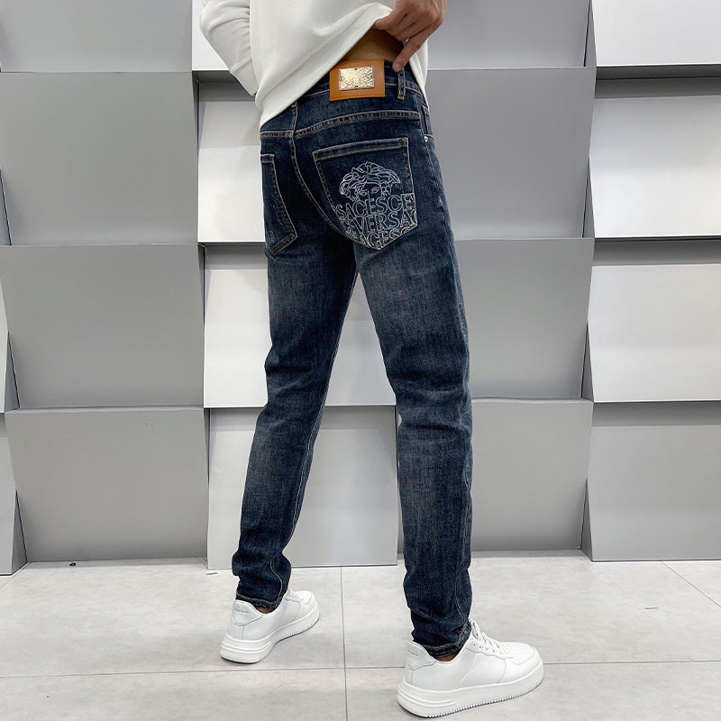 Herren-Jeans, lässig, schmal geschnitten, mit geradem Bein und elastischem Bund