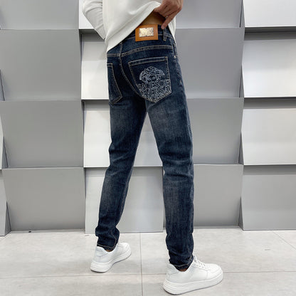 Herren-Jeans, lässig, schmal geschnitten, mit geradem Bein und elastischem Bund
