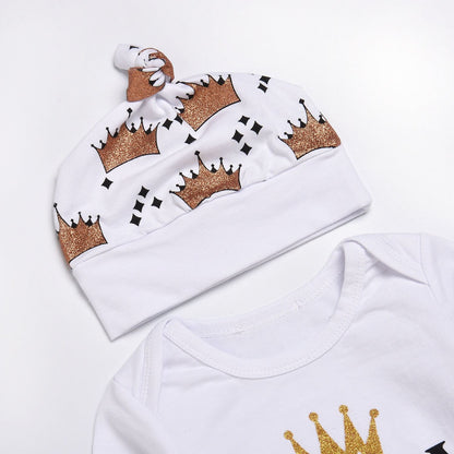 Neues Baby Jungen Kleidung Set Oberteil Strampler + Kronenhose