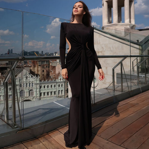 Damen Langarm Schlankmachendes Kleid