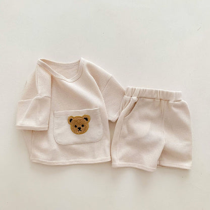 Unisex Baby Anzug Kleidung für Babys Sommer Zweiteiliges Waffelset