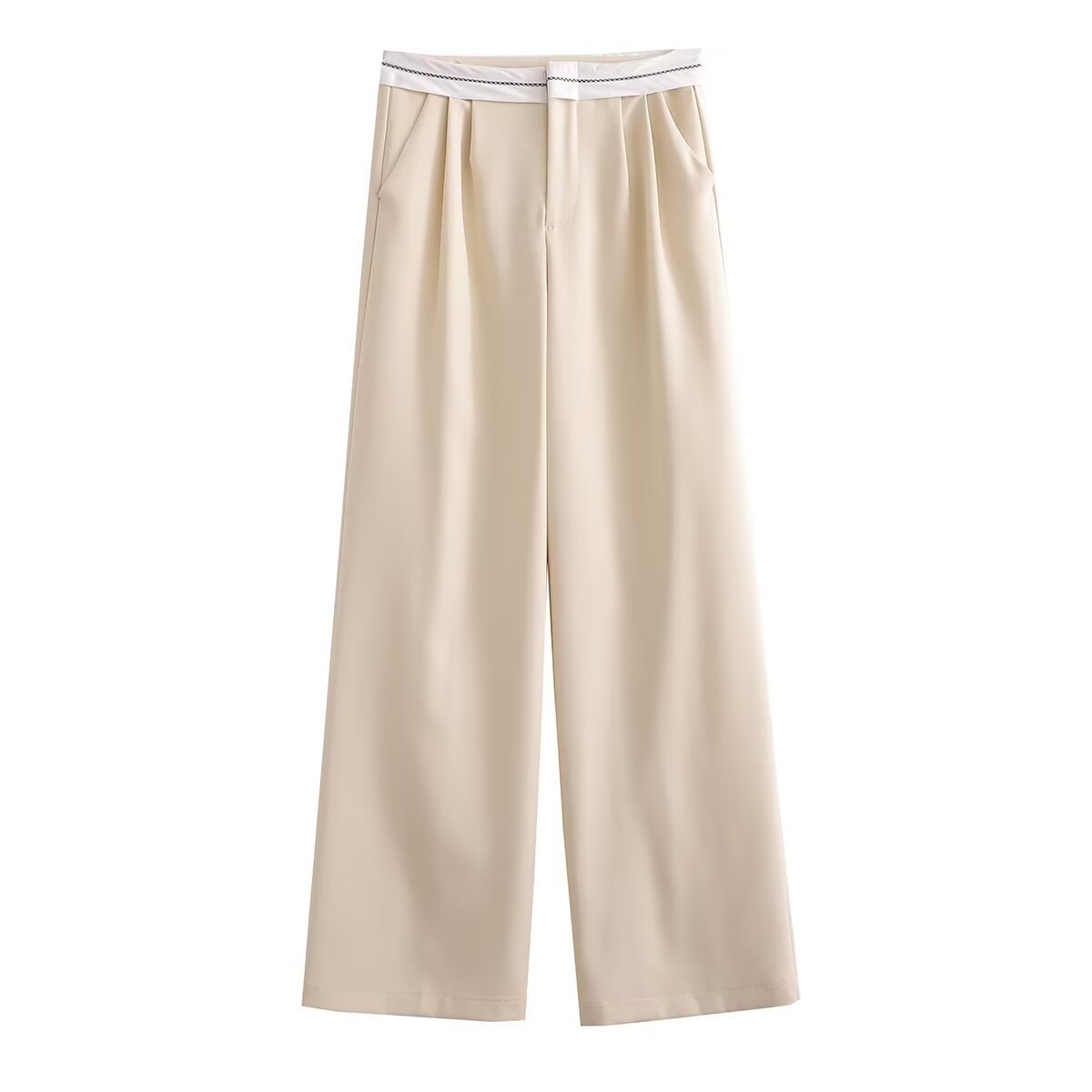 Mehrfarbige High Waist Gerade Hose in Uni- und Kontrastfarben, Lässig