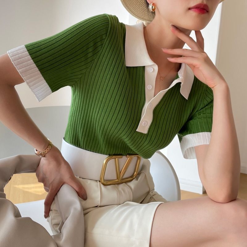 T-Shirt mit Polokragen aus Eisseide