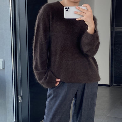 Damen Rundhals Wollbürstenpullover