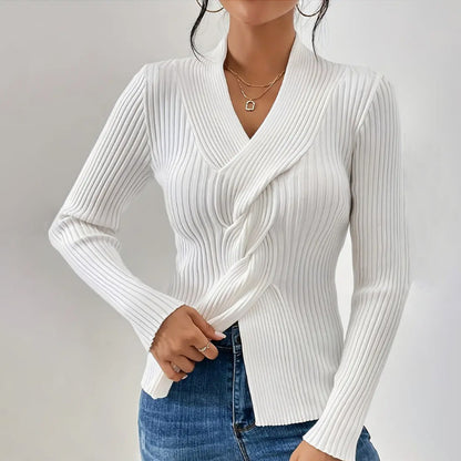 Damen Strickware mit Schlitz am Saum, Langarm Einfarbig Figurbetonter Pullover
