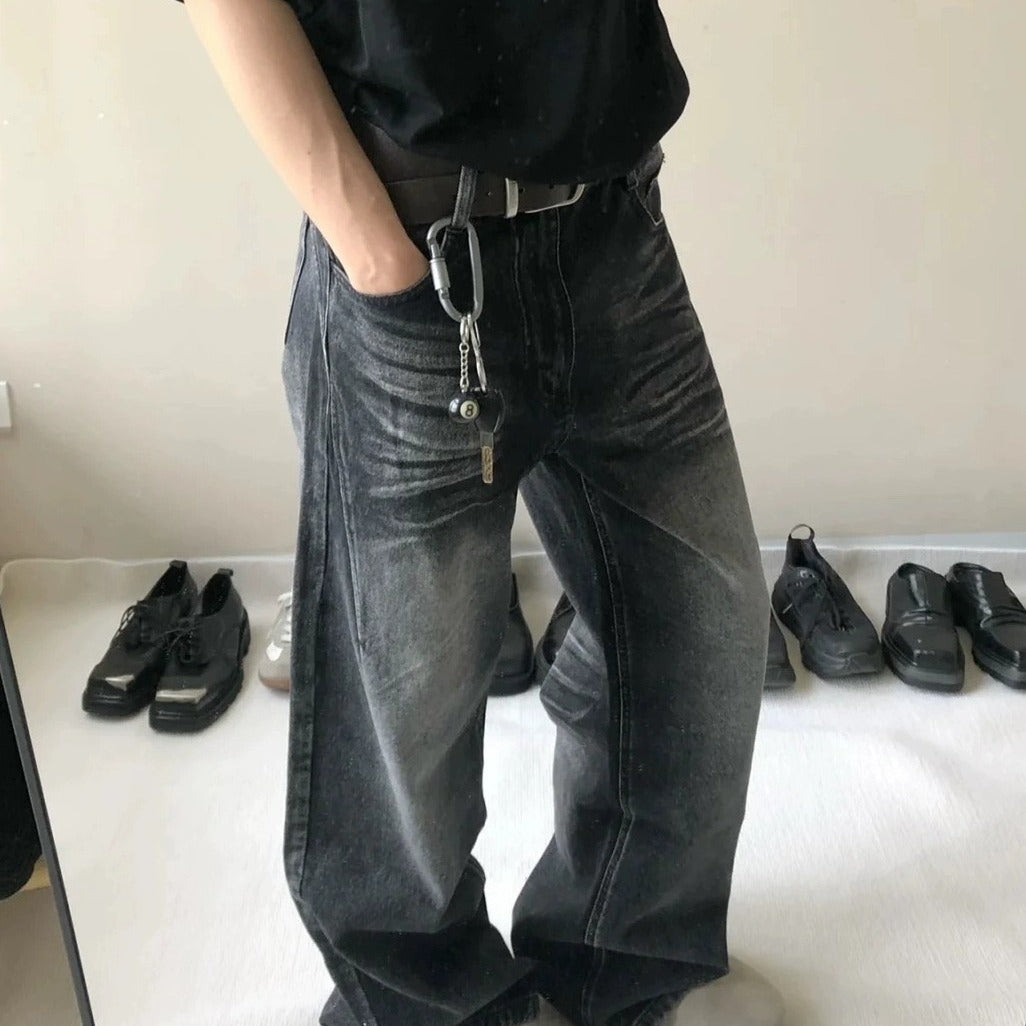 Retro gewaschene schwarze zerrissene All-Matching Jeans