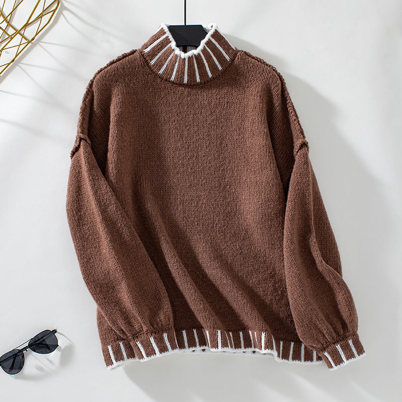 Lockerer Pullover Retro Farbkombination Turtleneck Pullover