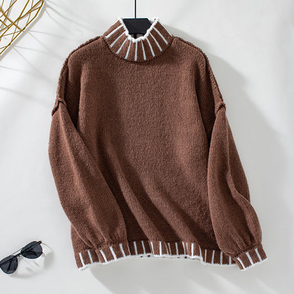Lockerer Pullover Retro Farbkombination Turtleneck Pullover