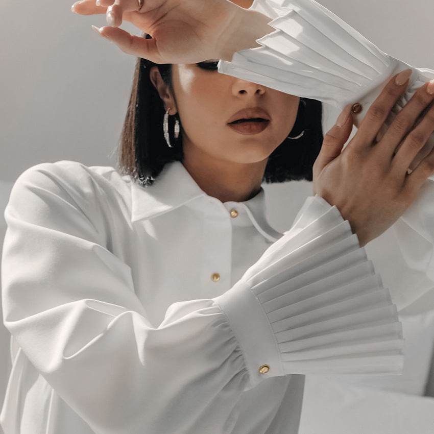 Elegante französische Stil Hemd Design gekräuselte weiße Pendler Business Damen bekleidung