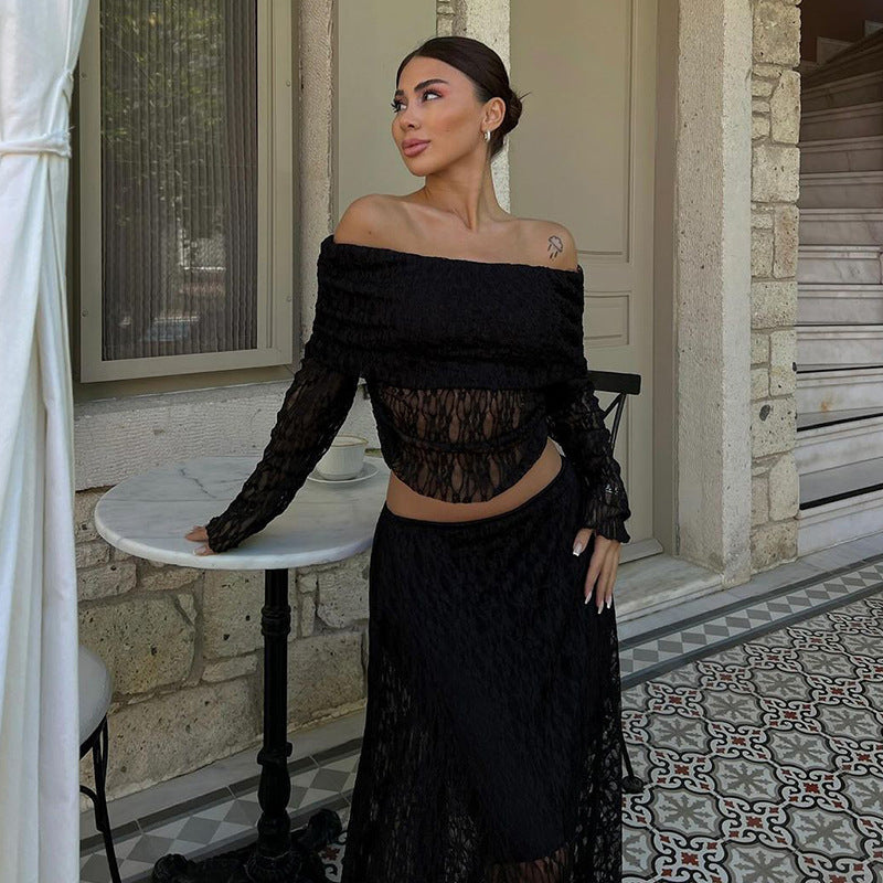 Modisches Damen-Top für den Herbst mit Spitze und schulterfreiem Design