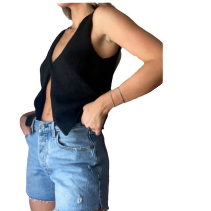 Tiefer V-Ausschnitt Sexy Weste Ärmellose Strick Tupf Strickjacke