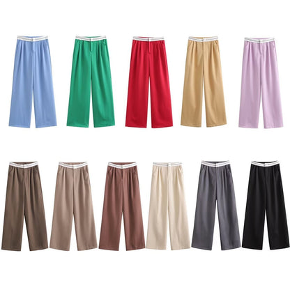 Mehrfarbige High Waist Gerade Hose in Uni- und Kontrastfarben, Lässig