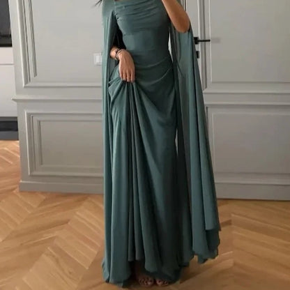 U-Kragen Langarm Mesh-Ärmel Schlankes einfarbiges Kleid