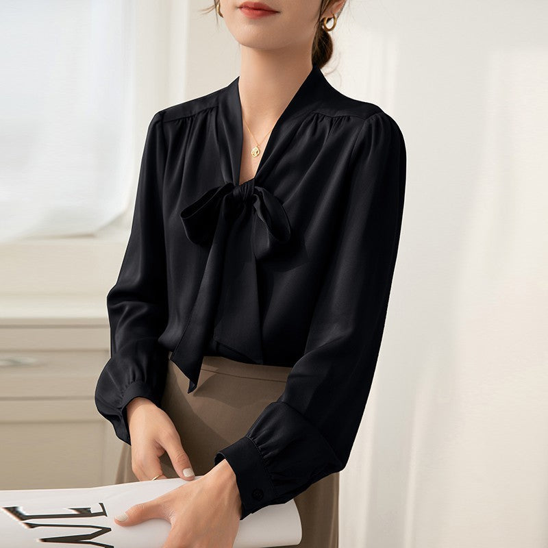 Französisches Temperament Business-Shirt mit Schleifenband und Uni-Farbe