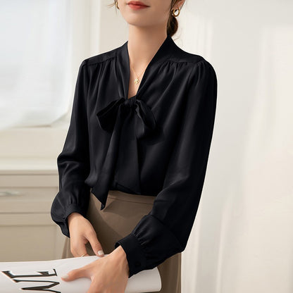 Französisches Temperament Business-Shirt mit Schleifenband und Uni-Farbe