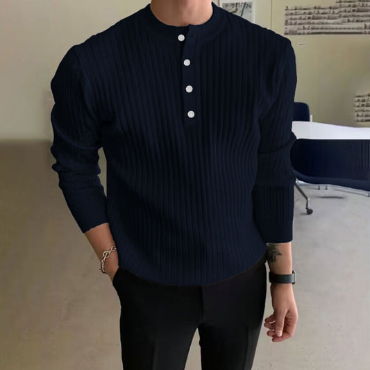 Herren-Pullover mit halbem Stehkragen und Knopfverschluss