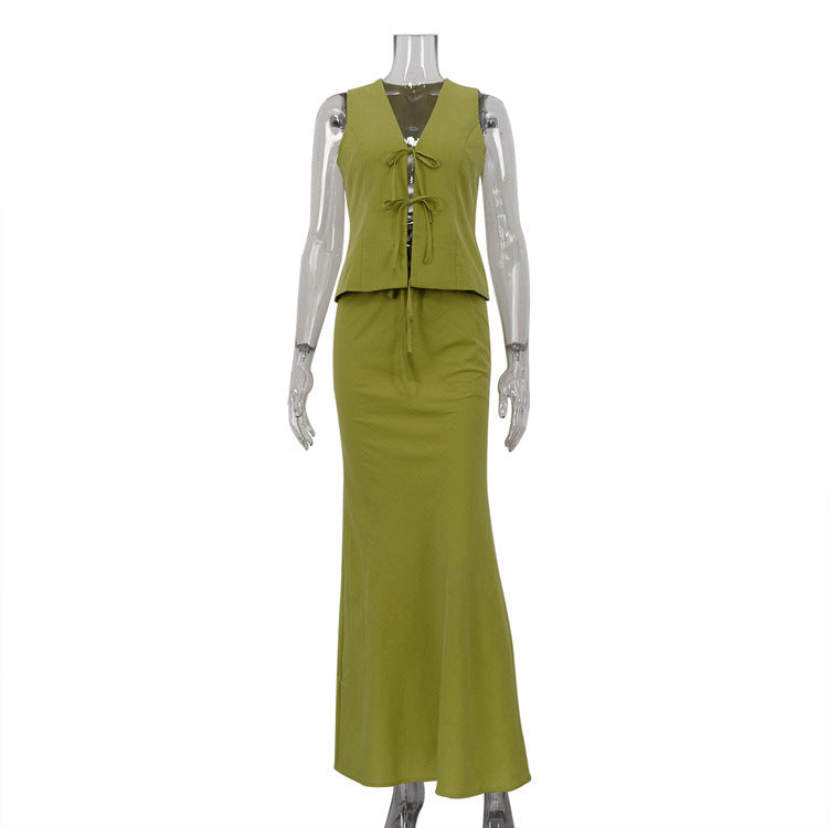 Sleeveless Lace-up Vest Top Women's Suit