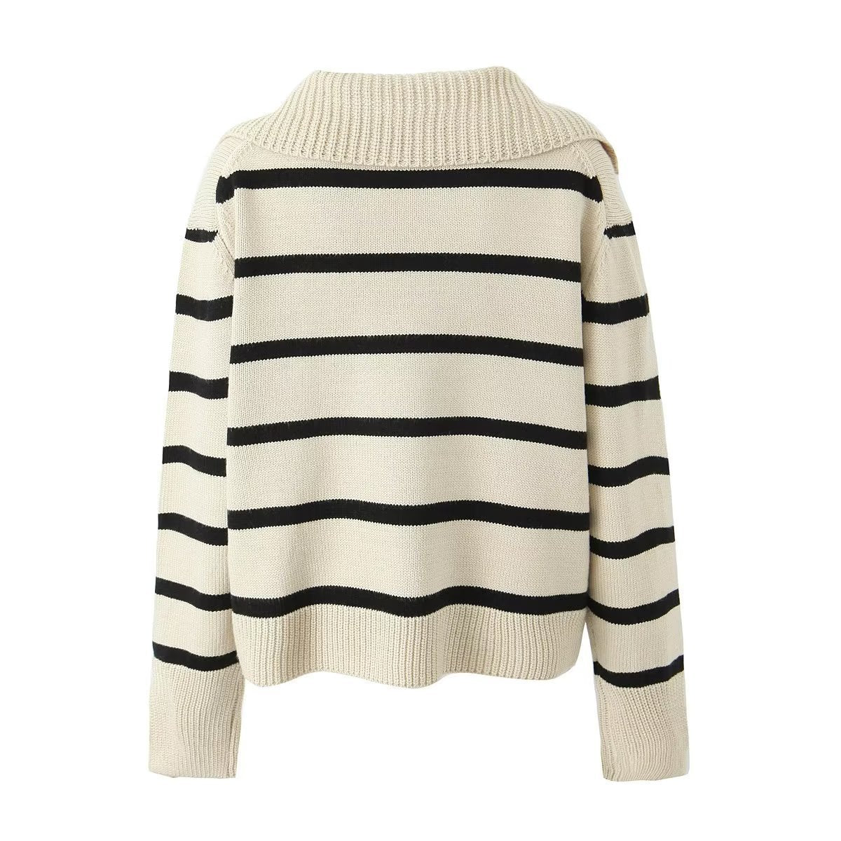 Damen Lockerer Lässiger Großer Revers Gestreifter Langarm-Pullover